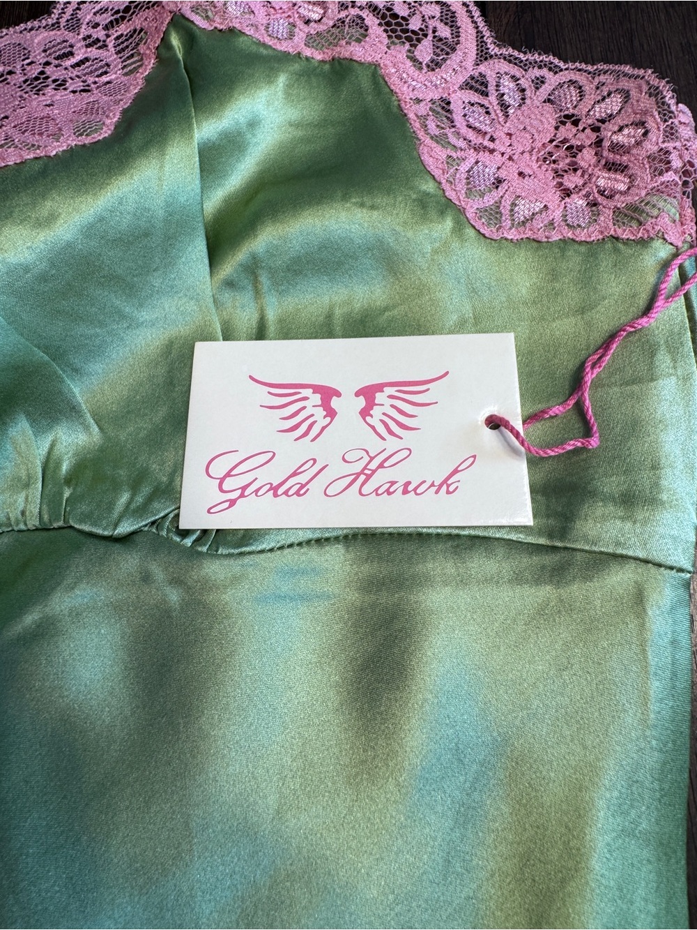 Gold Hawk 100% Silk Lace Slip Dress Green Pink Embroidered NWT Size Small - Picture 7 of 10